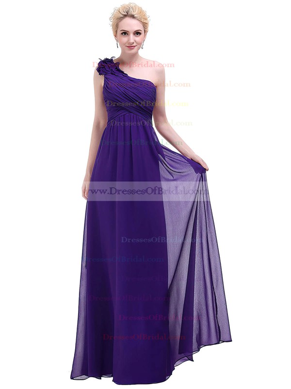 Chiffon Empire One Shoulder Floor-length with Flower(s) Bridesmaid Dresses #DOB01013374