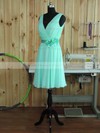 Chiffon A-line V-neck Short/Mini with Sashes / Ribbons Bridesmaid Dresses #DOB01013380