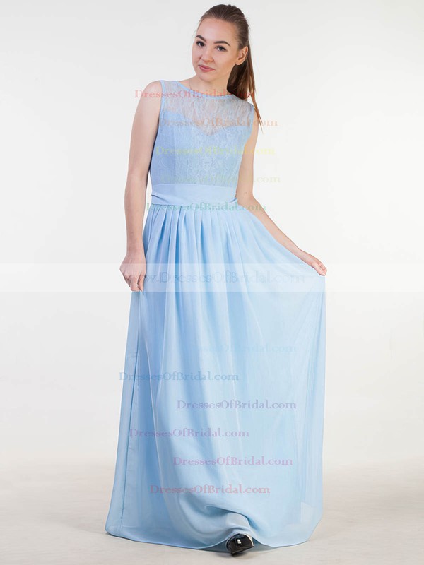 Lace Chiffon A-line Scoop Neck Floor-length with Sashes / Ribbons Bridesmaid Dresses #DOB01013383