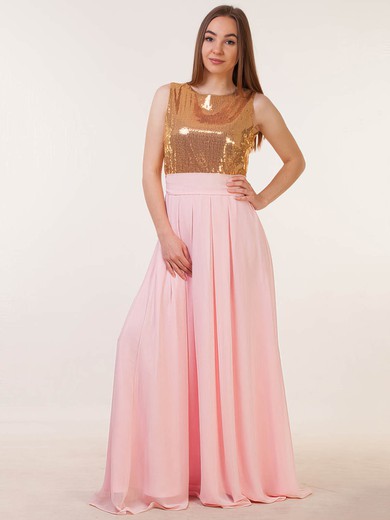 Chiffon Sequined A-line Scoop Neck Floor-length with Sashes / Ribbons Bridesmaid Dresses #DOB01013386