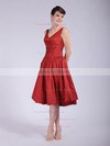 V-neck A-line Tea-length Taffeta Pleats Bridesmaid Dresses #DOB01012037