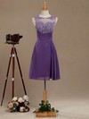 Tulle Chiffon A-line Scoop Neck Short/Mini with Appliques Lace Bridesmaid Dresses #DOB01013391