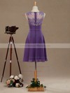 Tulle Chiffon A-line Scoop Neck Short/Mini with Appliques Lace Bridesmaid Dresses #DOB01013391