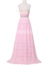 Tulle Chiffon A-line Scoop Neck Sweep Train with Crystal Detailing Bridesmaid Dresses #DOB01013394