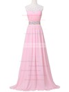 Tulle Chiffon A-line Scoop Neck Sweep Train with Crystal Detailing Bridesmaid Dresses #DOB01013394