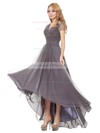 Tulle A-line V-neck Asymmetrical with Beading Bridesmaid Dresses #DOB01013401