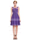 Chiffon Tulle A-line Scoop Neck Short/Mini with Appliques Lace Bridesmaid Dresses #DOB01013404