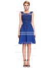 Chiffon Tulle A-line Scoop Neck Short/Mini with Appliques Lace Bridesmaid Dresses #DOB01013404