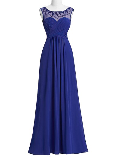 Chiffon Tulle A-line Scoop Neck Floor-length with Beading Bridesmaid Dresses #DOB01013405