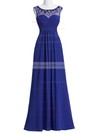 Chiffon Tulle A-line Scoop Neck Floor-length with Beading Bridesmaid Dresses #DOB01013405