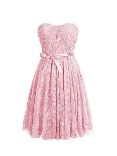 Lace A-line Sweetheart Short/Mini with Sashes / Ribbons Bridesmaid Dresses #DOB01013410