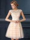 Tulle A-line Scoop Neck Short/Mini with Appliques Lace Bridesmaid Dresses #DOB01013413