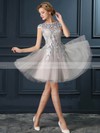 Tulle A-line Scoop Neck Short/Mini with Appliques Lace Bridesmaid Dresses #DOB01013413