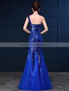 Tulle Sequined Trumpet/Mermaid One Shoulder Floor-length with Ruffles Bridesmaid Dresses #DOB01013420