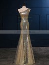 Tulle Sequined Trumpet/Mermaid One Shoulder Floor-length with Ruffles Bridesmaid Dresses #DOB01013420
