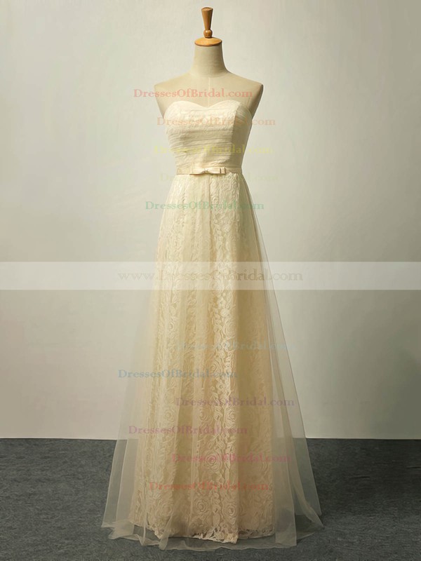 Lace Tulle A-line Sweetheart Floor-length with Sashes / Ribbons Bridesmaid Dresses #DOB01013422