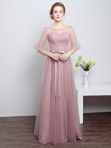 Tulle A-line Scoop Neck Floor-length with Sashes / Ribbons Bridesmaid Dresses #DOB01013430