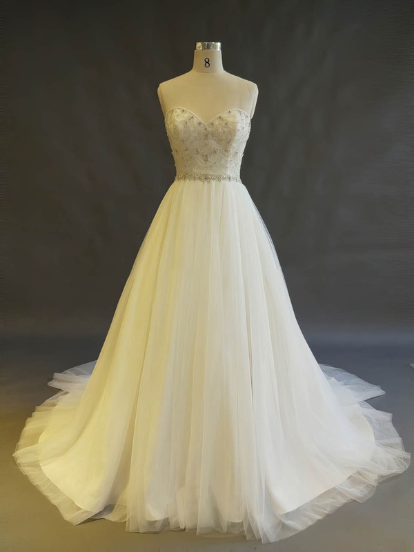 Tulle Ball Gown Sweetheart Chapel Train with Beading Wedding Dresses #DOB00022897