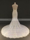 Tulle Trumpet/Mermaid Scoop Neck Court Train with Appliques Lace Wedding Dresses #DOB00022904