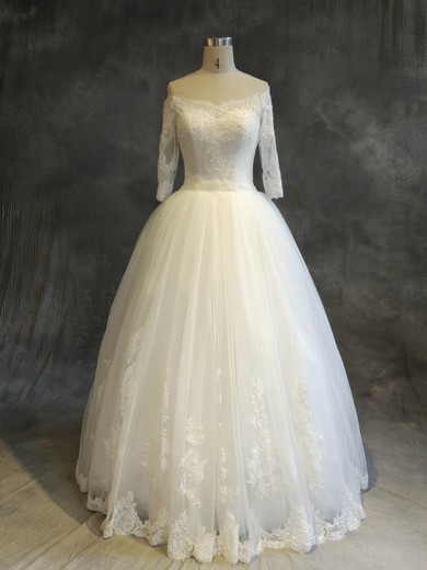 Tulle Ball Gown Off-the-shoulder Floor-length with Sequins Wedding Dresses #DOB00022910