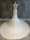 Tulle Lace Trumpet/Mermaid V-neck Chapel Train with Pearl Detailing Wedding Dresses #DOB00022914