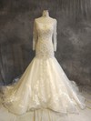 Organza Tulle Trumpet/Mermaid Scoop Neck Chapel Train with Appliques Lace Wedding Dresses #DOB00022918