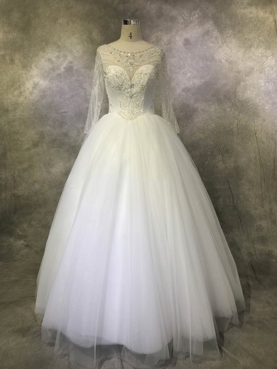 Tulle Ball Gown Scoop Neck Floor-length with Sequins Wedding Dresses #DOB00022923