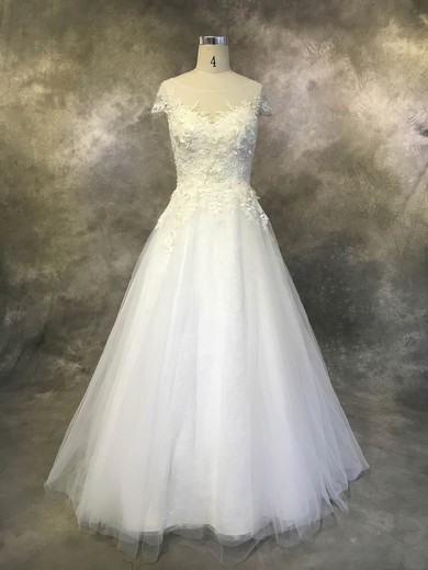 Tulle Ball Gown Scoop Neck Court Train with Appliques Lace Wedding Dresses #DOB00022930