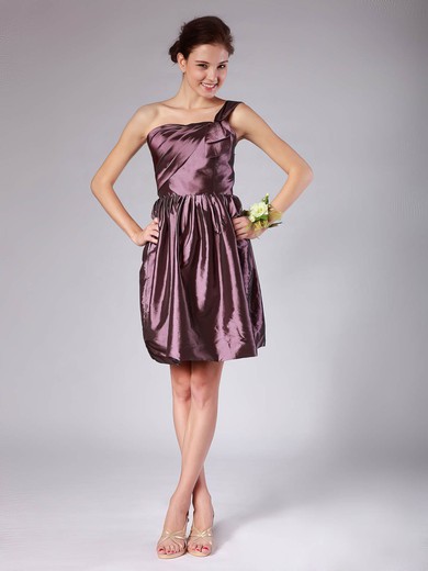 One Shoulder A-line Short/Mini Taffeta Pleats Bridesmaid Dresses #DOB02013605