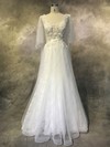 Tulle Lace A-line V-neck Court Train with Appliques Lace Wedding Dresses #DOB00022936
