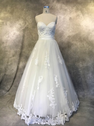 Tulle Princess Sweetheart Court Train with Sashes / Ribbons Wedding Dresses #DOB00022938