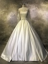 Satin Tulle Ball Gown Scoop Neck Court Train with Beading Wedding Dresses #DOB00022943