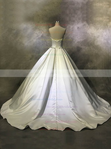 Satin Ball Gown Strapless Court Train with Buttons Wedding Dresses #DOB00022944