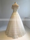 Tulle Ball Gown Off-the-shoulder Floor-length with Appliques Lace Wedding Dresses #DOB00022945