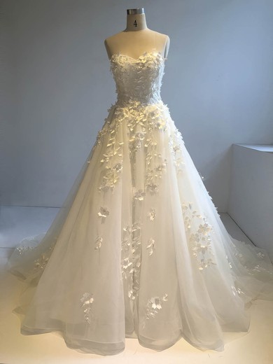 Organza Ball Gown Sweetheart Court Train with Sequins Wedding Dresses #DOB00022946