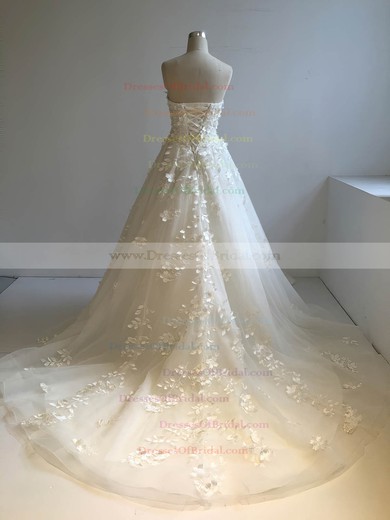 Organza Ball Gown Sweetheart Court Train with Sequins Wedding Dresses #DOB00022946