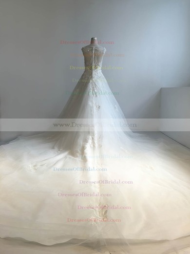 Tulle Ball Gown Scoop Neck Cathedral Train with Appliques Lace Wedding Dresses #DOB00022949