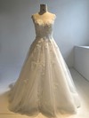 Tulle Ball Gown Scoop Neck Cathedral Train with Appliques Lace Wedding Dresses #DOB00022949