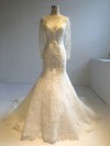 Tulle Trumpet/Mermaid Scoop Neck Court Train with Appliques Lace Wedding Dresses #DOB00022953