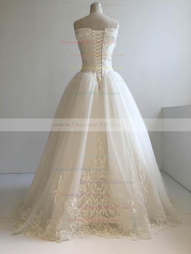Tulle Ball Gown V-neck Floor-length with Beading Wedding Dresses #DOB00022955
