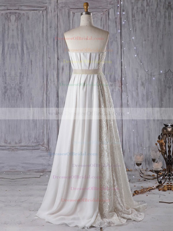 Lace Chiffon Empire Strapless Floor-length with Sashes / Ribbons Wedding Dresses #DOB00022961