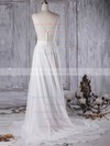 Tulle Chiffon A-line Scoop Neck Sweep Train with Lace Wedding Dresses #DOB00022963