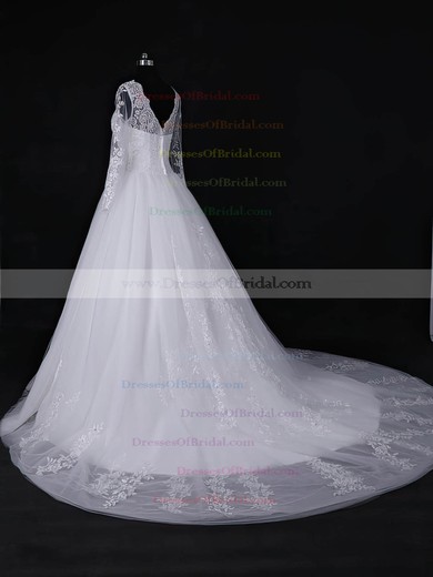 Tulle Ball Gown Scalloped Neck Court Train with Appliques Lace Wedding Dresses #DOB00022967