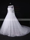 Tulle Ball Gown Scalloped Neck Court Train with Appliques Lace Wedding Dresses #DOB00022967