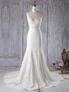 Lace Tulle Trumpet/Mermaid V-neck Court Train with Appliques Lace Wedding Dresses #DOB00022972