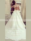 Satin Tulle Ball Gown Scoop Neck Sweep Train with Appliques Lace Wedding Dresses #DOB00022973
