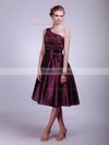 One Shoulder A-line Tea-length Taffeta Flower(s) Bridesmaid Dresses #DOB02013611