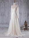 Lace Tulle A-line Scoop Neck Sweep Train with Appliques Lace Wedding Dresses #DOB00022989