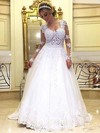 Tulle Princess Scoop Neck Sweep Train with Appliques Lace Wedding Dresses #DOB00022993