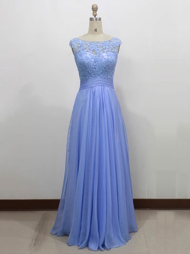 Chiffon|Tulle A-line Scoop Neck Floor-length with Appliques Lace Bridesmaid Dresses #DOB01013434